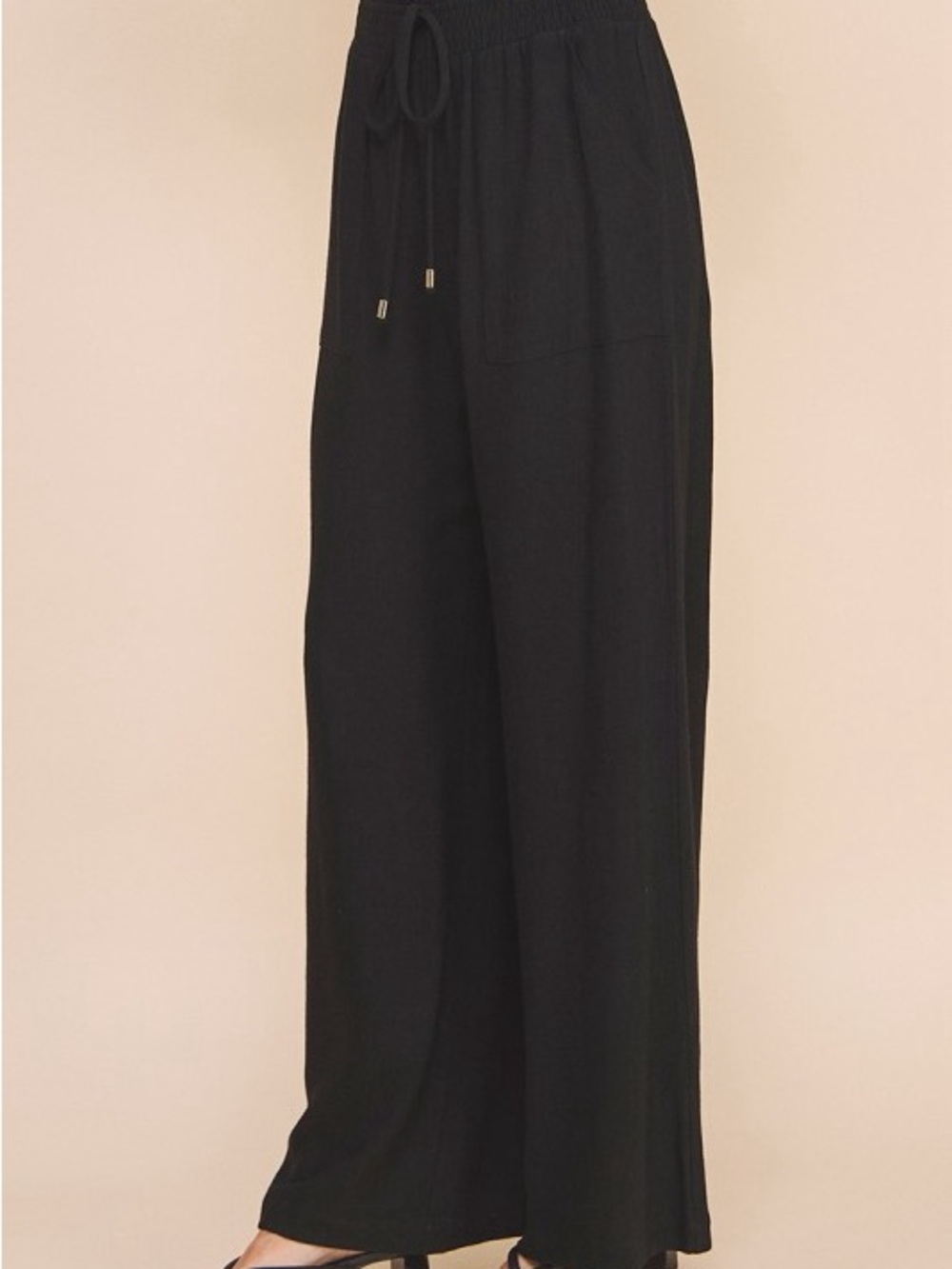 NWT Linen Blend Wide Leg Pull-On Pants with Drawstring Waist - Black - Picture 3 of 4